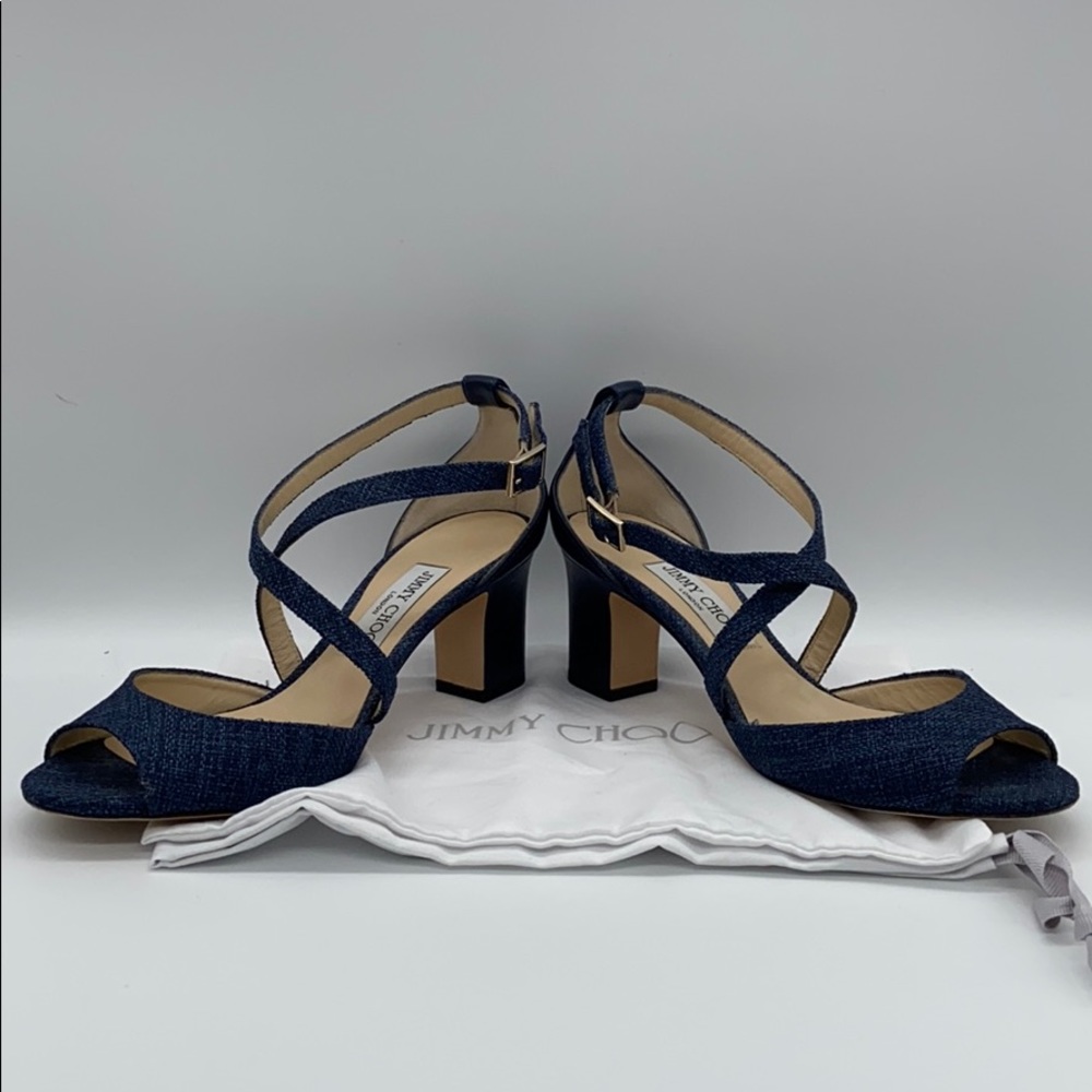 Jimmy Choo Carrie Denim Fabric & Leather Sandal 8B - Picture 5 of 9